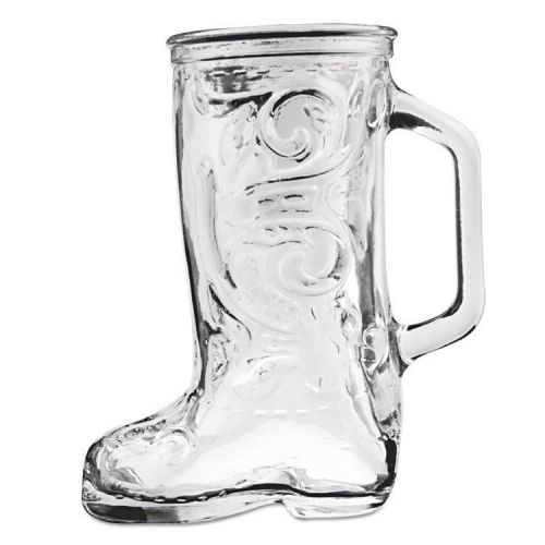 Anchor boot beer mug, glass, 12 1/3 oz, western boot, clear -  24 beer mugs. for sale