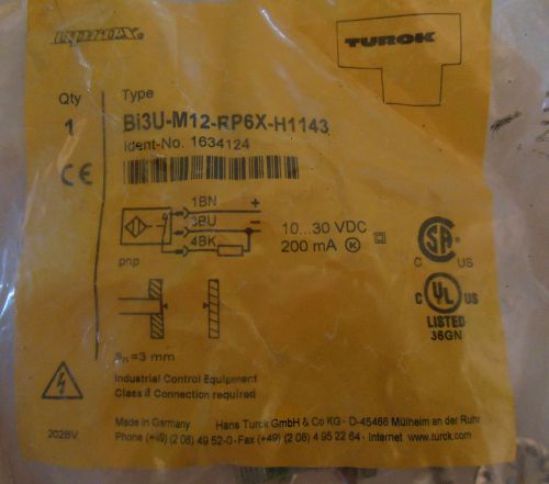 New in Bag Turck BI 3U-M12-RP6X-H1143 Proximity Switch 10-30VDC, 200mA, Sn=3mm