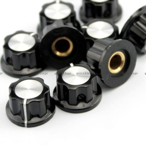 10X Black Instrument Control Knob Bakelite W/ Pointer For Radio Amplifier 1/4&#034;