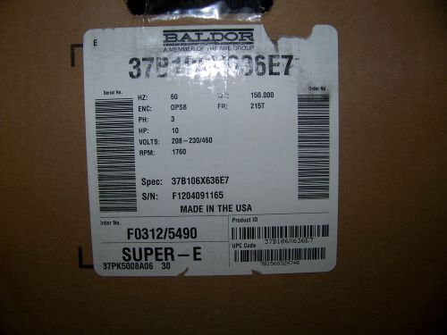 Baldor Super-E Motor Enc: OPSB 3 Ph 10 HP 208-230/460 V 1760 RPM 37B106X636E7