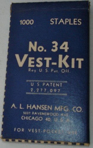 VINTAGE A L HANSEN CO CHICAGO ILL NO 34 VEST KIT BLUE BOX W STAPLES OFFICE