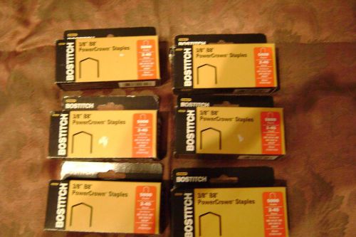 6 boxes of stanley bostitch b8 power crown staples 3/8&#034; stcr21153/8 5000 per box for sale