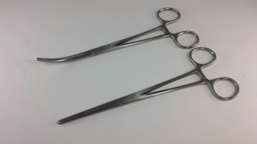 2 Rochester Carmalt Hemostat Forceps 8&#034; STRAIGHT + CURVED GERMAN STAINLESS CE