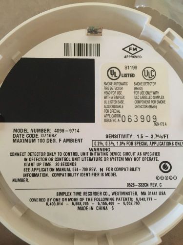 Simplex 4098-9714 smoke detector with 4098-9792 base used for sale