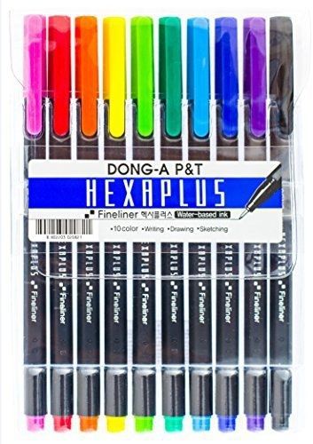 Dong-A DONG-A Hexaplus Fineliner Pens 0.4mm 10 Color Set