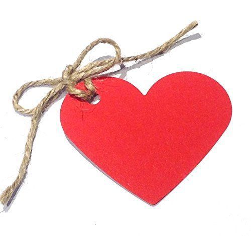 10 Red Heart Shaped Gift Tags / Hang Tags / Wedding Favor Tags with Jute Twine -