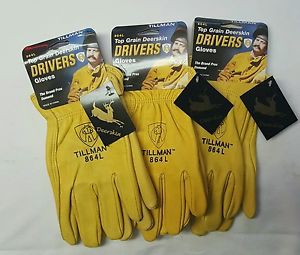 Tillman 864 L Drivers Work Gloves Top Grain Deer Skin NWT  ** LOT OF 3 **