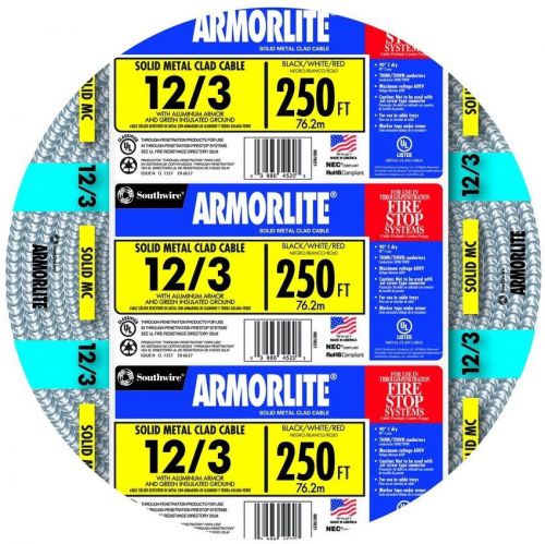 Southwire Armorlite Armored 250-ft 12/3 Solid Aluminum MC Cable Copper Wire New