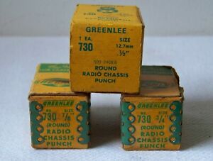 GREENLEE No.730 Round Radio Chassis Punches 1/2&#034;(12.7mm) - 3/4&#034; - 7/8&#034; w/Boxes