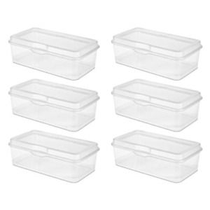 Sterilite 18058606 Large Flip Top, Clear, 6-Pack