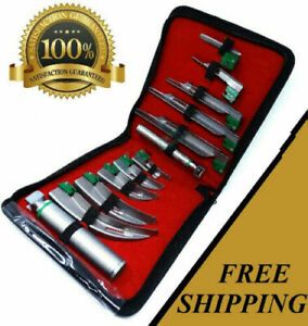 SET OF 12 FIBER OPTIC MAC &amp; MILLER LARYNGOSCOPE BLADE+ HANDLE INTUBATON kit58.95