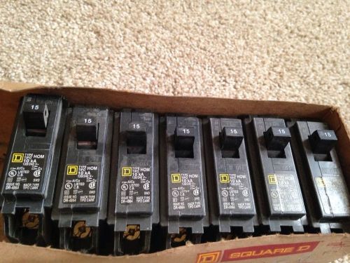 Set of seven (7) squared 15a 120/240v plug-on circuit breakers -- free shipping! for sale