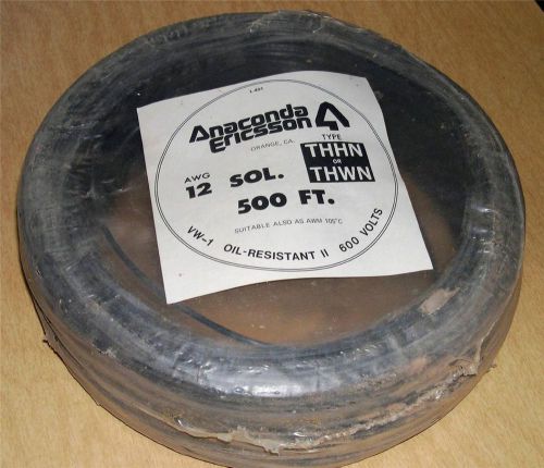 400 Feet of Anaconda 12 AWG Wire, THHN or THWN, 12 AWG, 600V, Black