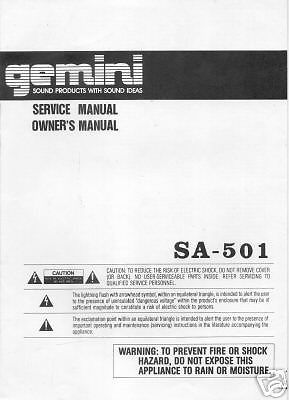 GEMINI SA-501  OWNER SERVICE MANUAL  FREE US SHIPPING