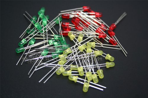 60 pcs 2 PIN Round Top Red Yellow Green 3mm LED Light Emitting Diode Lamp