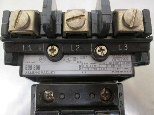 Allen Bradley Motor Starter 509-BOD  Size 1 120VAC Coil