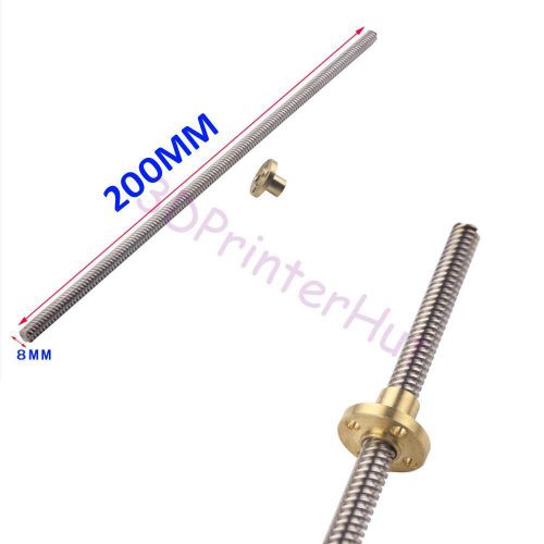 OD8mm 4-Start L200-500mm T8 Lead Screw Rod+ Flange Nut For CNC 3D Printer Z Axis