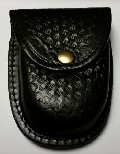 BOSTON 5514 BLACK LEATHER BASKET WEAVE HANDCUFF CASE