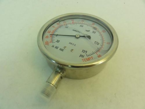 145841 New-No Box, MFG- MDL-UNKN-145841 Vacuum Ammonia Gauge, 30Hg-150Psi 4&#034; Dia