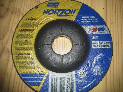 (10) NORTON NORZON PLUS 4-1/2 X 1/4 X 7/8 GRINDING WHEEL DISC DC4514NZP TYPE 27