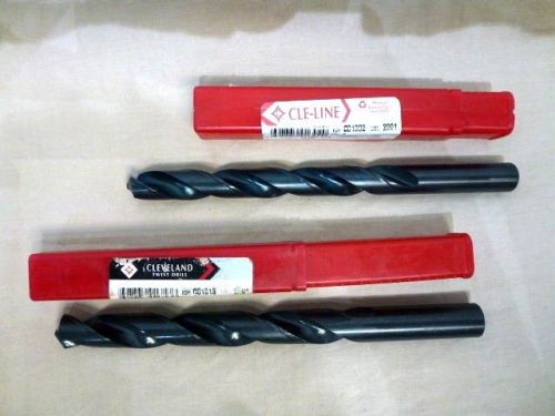 2 Cleveland Twist Drill Bits 19/32&#034; 7.5” OAL 17/32” 6.75” OAL Straight Shank HSS