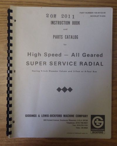 3&#039; x 9&#034; Giddings &amp; Lewis Super Service Radial Arm Drill Instruction Book Manual