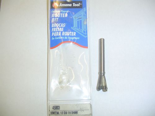 New Amana Tool 1/2&#034; Diameter 1/4&#034; Shank 1/2 Dovetail Router Bit (45803)