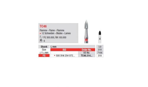 EDENTA TC burs-  FLAME carbide finishing burs TC46.314.018 / 6-pack