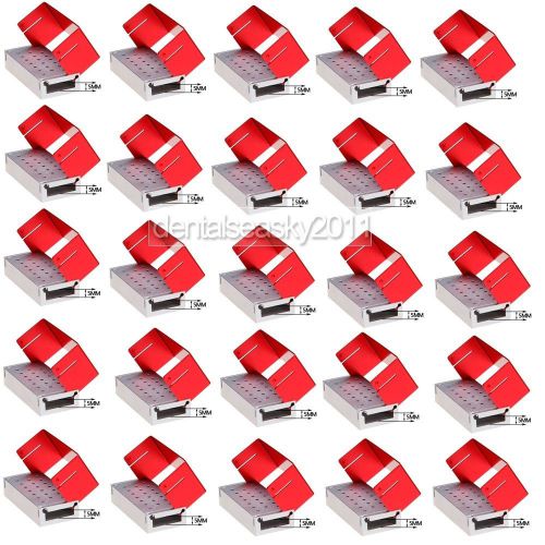 25pcsALUMINIUM Autoclave Dental Burs Holder Block  Disinfection Box 20 Holes Red