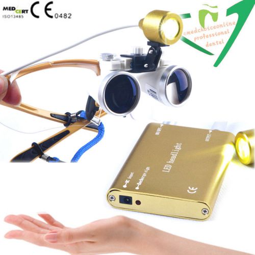 NEW Golden 3.5X Dental Surgical Binocular Loupes + Golden LED Head Light Lamp