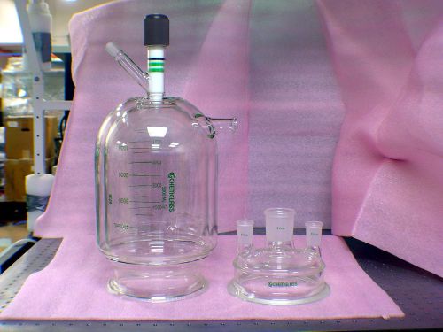 Chemglass cg-1929-28 jacketed reaction vessel + cg-1941-06 4-neck lid pyrex mint for sale