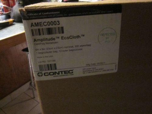 QTY 12 AMEC0003 Contec Amplitude EcoCloth  9 X 9-300 Wipes/Per Bag-New, Sealed