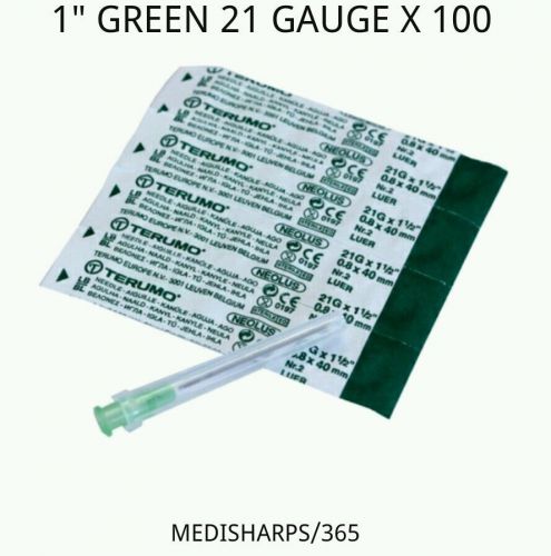 100 (TERUMO) STERILE HYPODERMIC NEEDLE GREEN 21GAUGE 1&#034; X 100