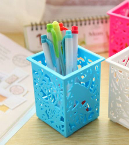 New Mesh Square Desk Pen Pencil Organiser Cup Office Desktop Pen Holder Blue