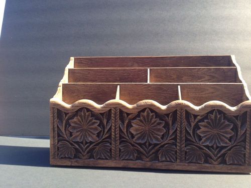 Vtg Lerner Plastic Desk Caddy Organizer Box Paper Holder Letter Faux-Wood Tray