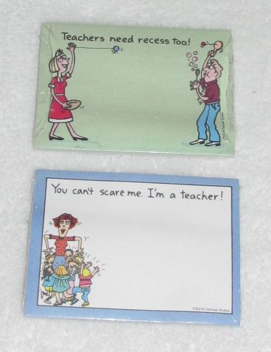 NEW! X2 OATMEAL STUDIOS FUNNY TEACHER SCHOOL THEMED SELF-STICK NOTE PADS U.S.A.