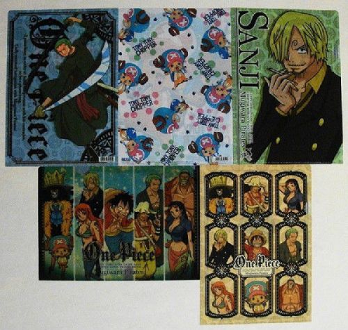 (of1/2), NEW, One Piece, Clear file case, 5PCS SET, Luffy, Sanji, Zoro, Chopper