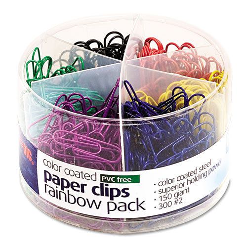 Plastic Coated Paper Clips, Assorted Colors, 300 Small Clips, 150 Giant Clips