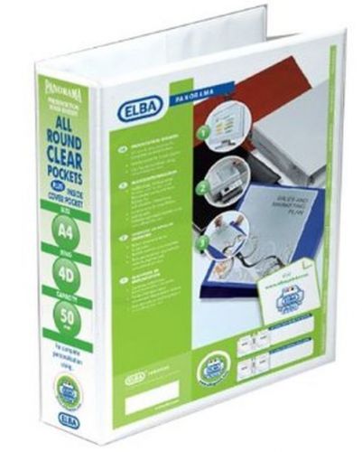 A4 4 D-Ring 50mm White Presentation Binder PVC,Clear Pocket,Front,Spine &amp; Back