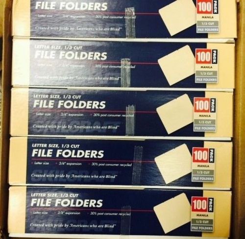 500 File Folder,3/4&#034; Expansion,1/3&#034;Cut,Letter-Size,5x100/PK Manila Total of 500!