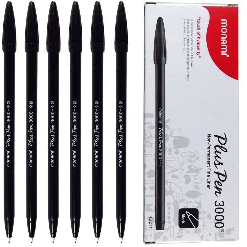 x12 MonAmi Plus Pen 3000 Fine Sign Pen for Office, Aqua Ink, Black - 1Box, 12pcs