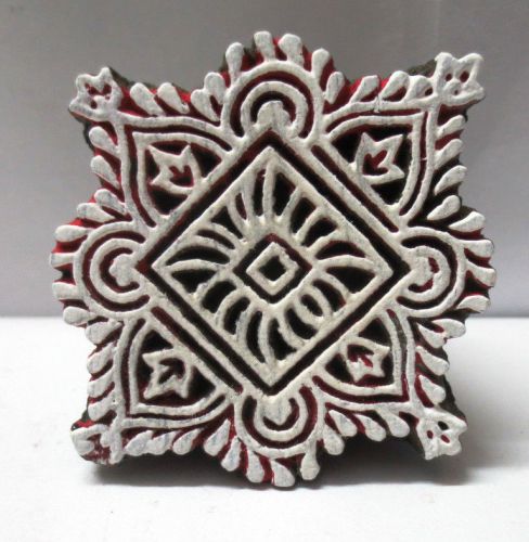 Indian wooden hand carved textile print fabric block stamp small square pattern for sale