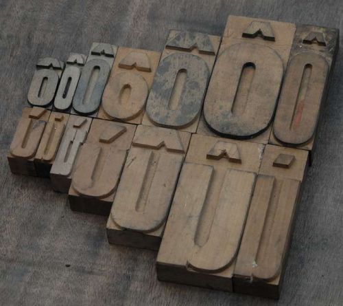 O U o u u accent letters letterpress wood printing block Wooden type french ABC