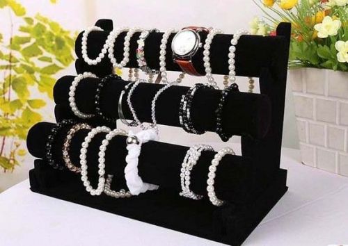 Reliable Black 3-Tier Velvet Watch Bracelet Jewelry Display Holder Stand BBUS