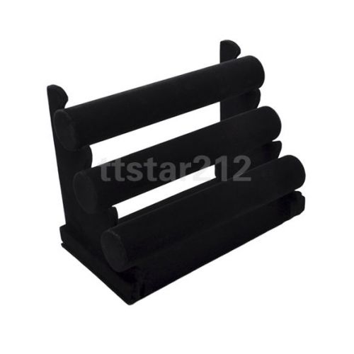 Black hot 3-tier velvet holder stand rack t-bar watch bracelet jewelry display for sale