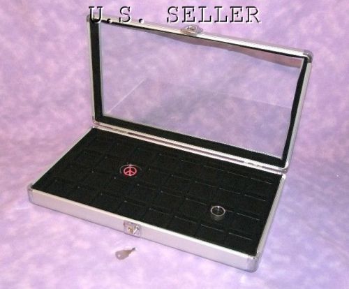 LRG ALUMINUM GLASS TOP CASE W 32 SLOT EARRING/JEWELRY INSERT