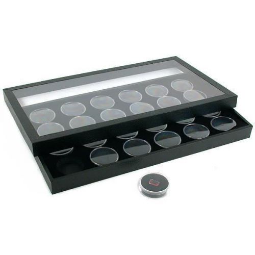 24 Gem Jars Black Display Tray Travel Case Acrylic Lid