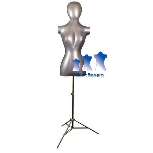 Inflatable Female Torso with Head, Silver and MS12 Stand