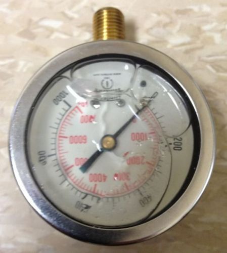 Winters Pressure Quality Gauge 63MM X 1/4&#034; 0-1000PSI liquid filled New In Box