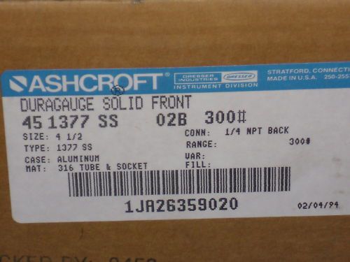 ASHCROFT 451377SS02B PRESSURE GAUGE *NEW*